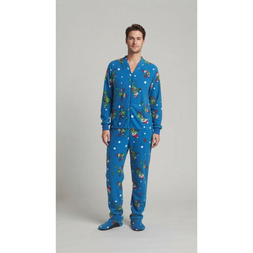 Kozies Unisex Frog Fleece Jumpsuit PJs Men M Women L Holiday Sleepwear
